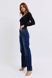 JACQUELINE MID RISE FRAYED HEM STRAIGHT LEG JEANS