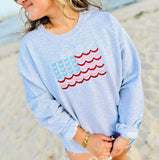 EMBROIDERED AMERICAN FLAG BOW SWEATSHIRT