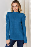 Claire Ribbed Mock Neck Puff Sleeve Top