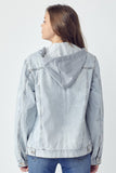 Distressed Drawstring Hooded Denim Jacket