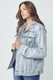 Distressed Drawstring Hooded Denim Jacket