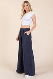 James Elastic Waist Wide Leg Pants with Pockets in navy