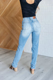 AIDEN HIGH RISE PATCH POCKET DISTRESSED BOYFRIEND JEANS