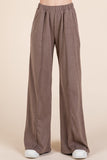 James Elastic Waist Wide Leg Pants with Pockets in Taupe