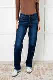 JACQUELINE MID RISE FRAYED HEM STRAIGHT LEG JEANS