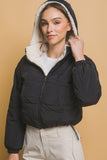 Reversible Zip Up Cropped Hooded Sherpa Jacket