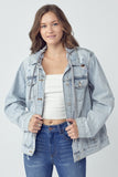 Distressed Drawstring Hooded Denim Jacket