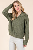 Fuzzy Checkered Collared Neck Sweatshirt with Side Pockets