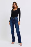 JACQUELINE MID RISE FRAYED HEM STRAIGHT LEG JEANS