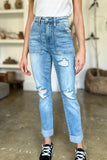 AIDEN HIGH RISE PATCH POCKET DISTRESSED BOYFRIEND JEANS