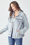 Distressed Drawstring Hooded Denim Jacket