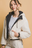 Reversible Zip Up Cropped Hooded Sherpa Jacket