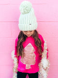 (YOUTH) Pink Glitter Tree Sweatshirt