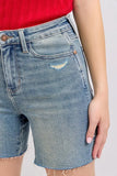 Caroline High Waist Vintage Wash Side Slit Denim Shorts