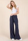 James Elastic Waist Wide Leg Pants with Pockets in navy