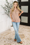 Almost There V-Neck Henley Top In Taupe
