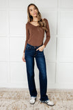 JACQUELINE MID RISE FRAYED HEM STRAIGHT LEG JEAN