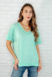 Basic Instinct Drop Shoulder V-Neck Tee in Mint
