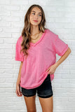 Basic Instinct Drop Shoulder V-Neck Tee in Pink