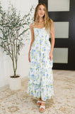 Bloomie Tiered Dress in Ivory/Blue