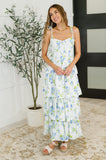 Bloomie Tiered Dress in Ivory/Blue