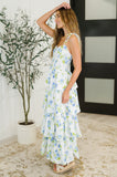 Bloomie Tiered Dress in Ivory/Blue
