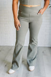 Twill Flared Crossover Waist Pant in Dusty Olive