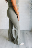 Twill Flared Crossover Waist Pant in Dusty Olive