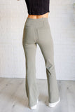 Twill Flared Crossover Waist Pant in Dusty Olive