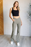 Twill Flared Crossover Waist Pant in Dusty Olive