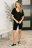 Buttery Soft V-Neck Bike Short Set in Black
