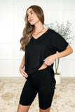 Buttery Soft V-Neck Bike Short Set in Black