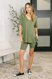 Buttery Soft V-Neck Bike Short Set in Light Olive