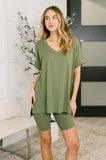 Buttery Soft V-Neck Bike Short Set in Light Olive