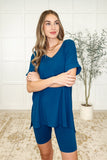 Buttery Soft V-Neck Bike Short Set in Lt Navy