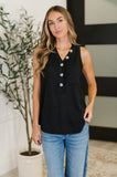 Buttoned Up Buttercup Sleeveless Top in Black