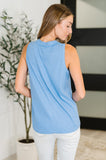 Buttoned Up Buttercup Sleeveless Top in Ocean Blue