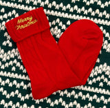 Red Merry Christmas Embroidered Socks