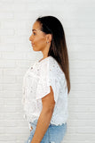 Classy Eyelet Front Tie Top in Off White