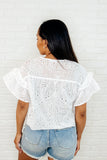 Classy Eyelet Front Tie Top in Off White