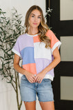 Contrast Color Block Top in Lilac, Orange and Denim