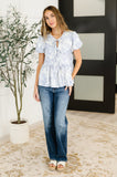Dainty Lil' Thing Balloon Sleeve Blouse in Ivory/Blue