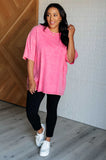 Riley Mineral Wash Drop Shoulder Tee in Fuchsia