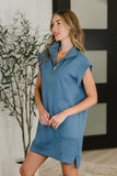 Lockhart High Neck Dress in Dusty Blue
