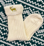 Ivory Reindeer Embroidered Socks