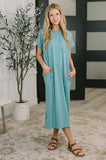 Kendra Short Sleeve Midi Dress in Dusty Teal