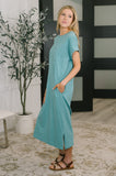 Kendra Short Sleeve Midi Dress in Dusty Teal