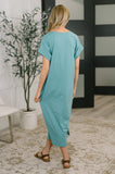 Kendra Short Sleeve Midi Dress in Dusty Teal