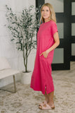 Kendra Short Sleeve Midi Dress in Hot Pink