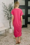 Kendra Short Sleeve Midi Dress in Hot Pink